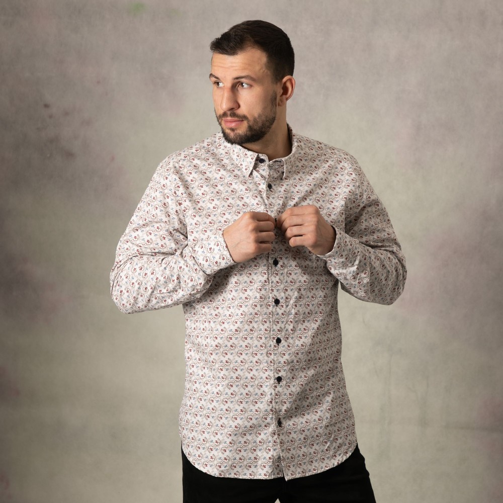 Lizard King Fleur Print Long Sleeve Shirt Maroon