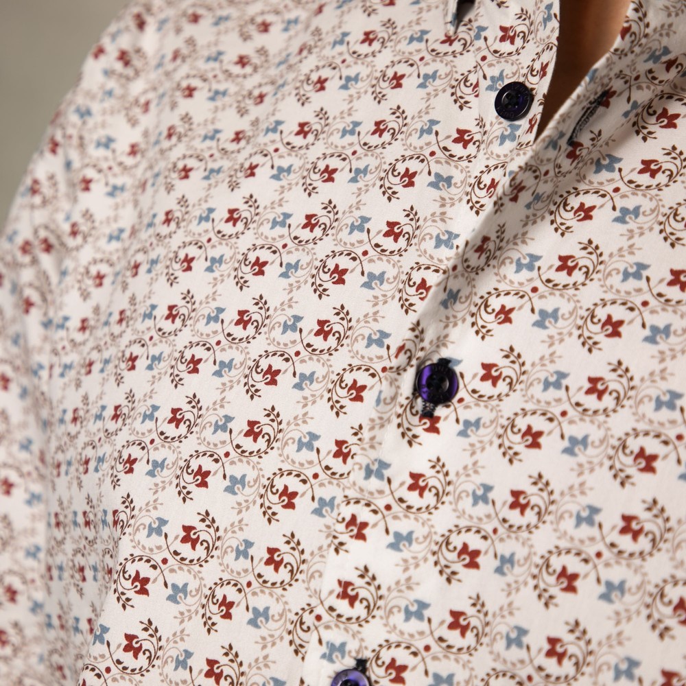 Fleur Print Long Sleeve Shirt Maroon