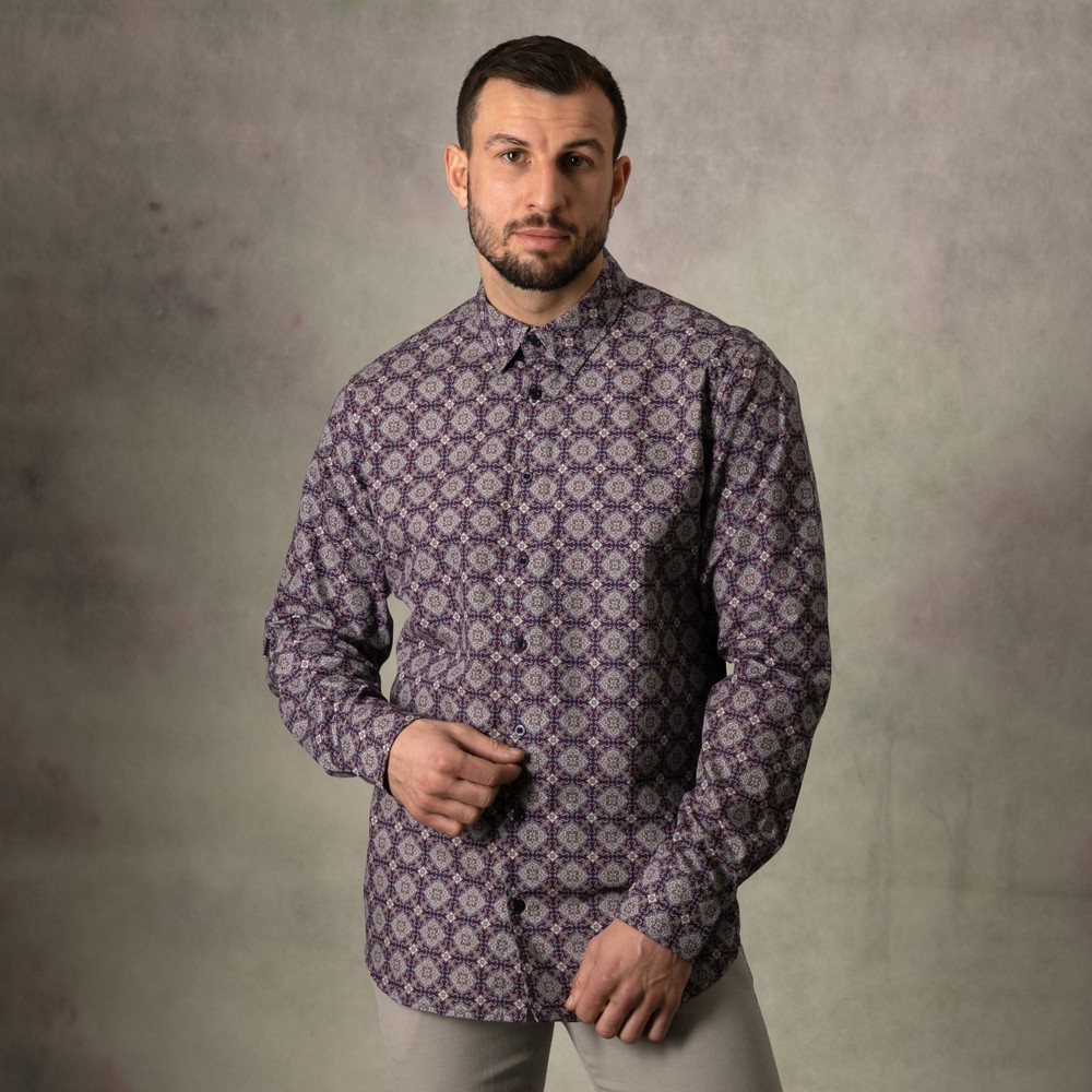 Lizard King Tile Print Long Sleeve Shirt Navy