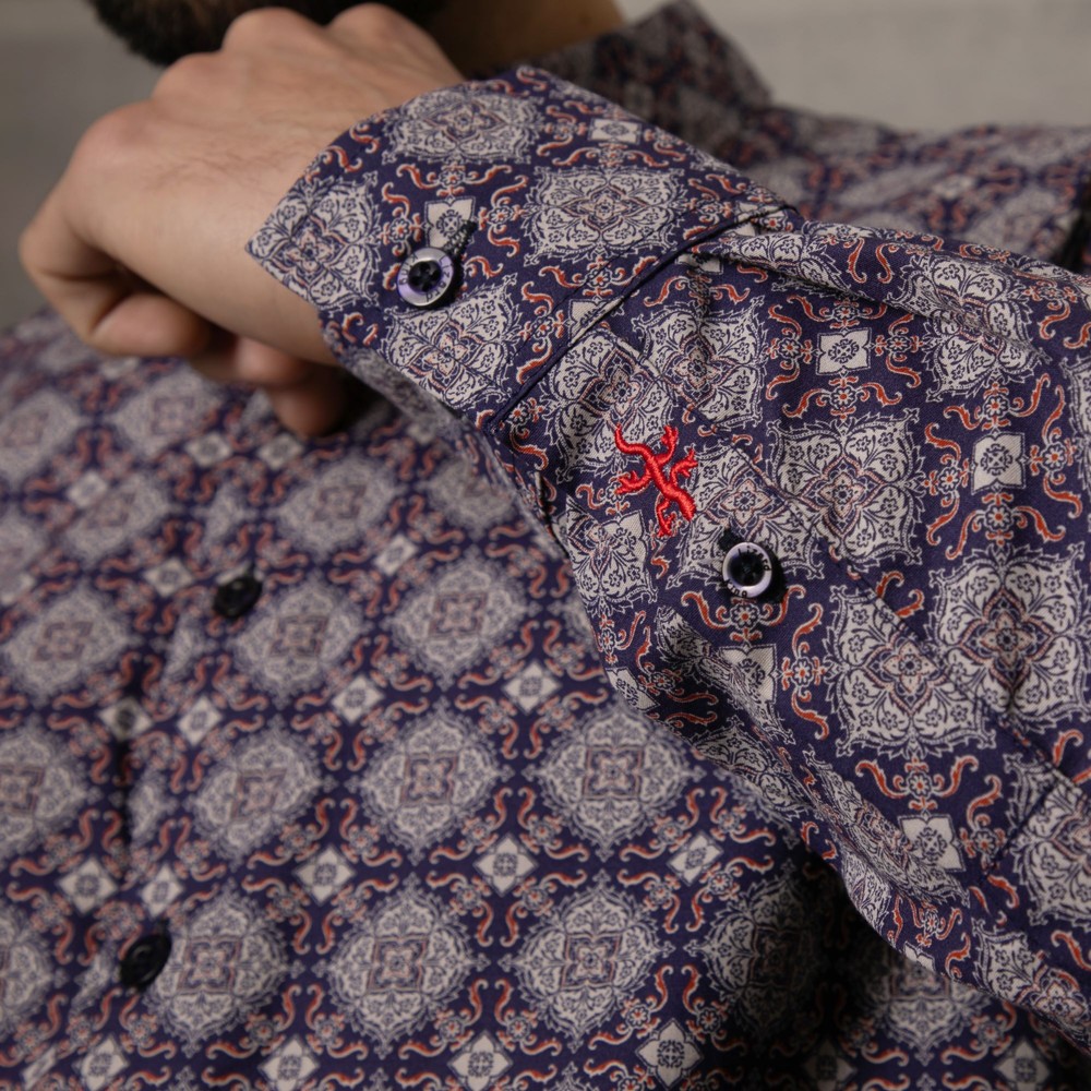 Tile Print Long Sleeve Shirt Navy