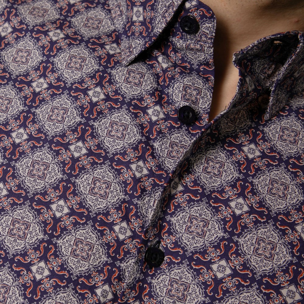 Tile Print Long Sleeve Shirt Navy