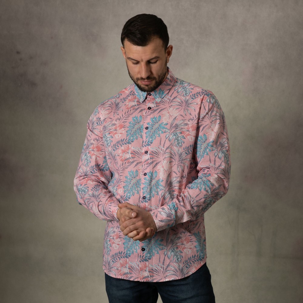 Lizard King Fern Print Long Sleeve Shirt Pink