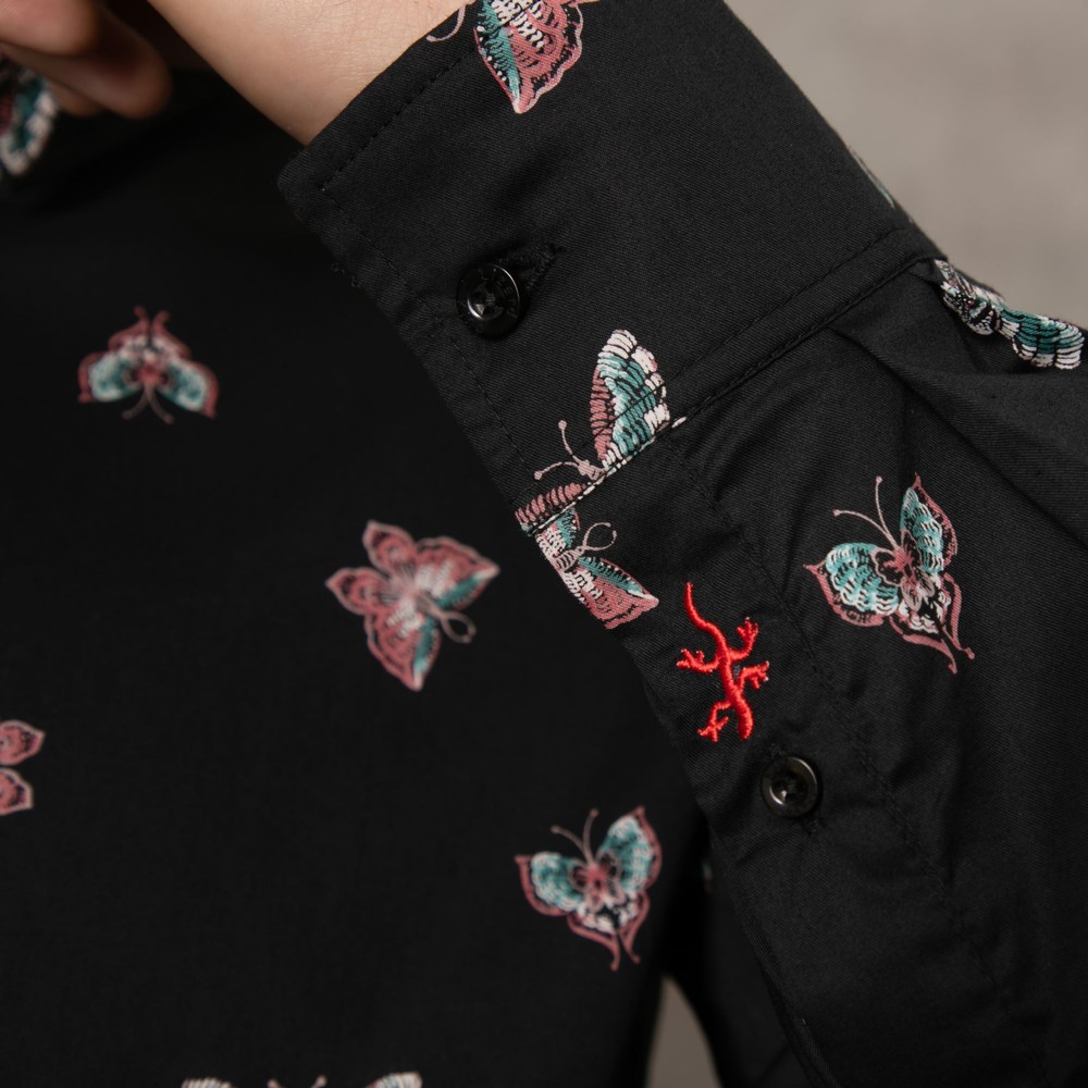 Butterfly Print Long Sleeve Shirt Black