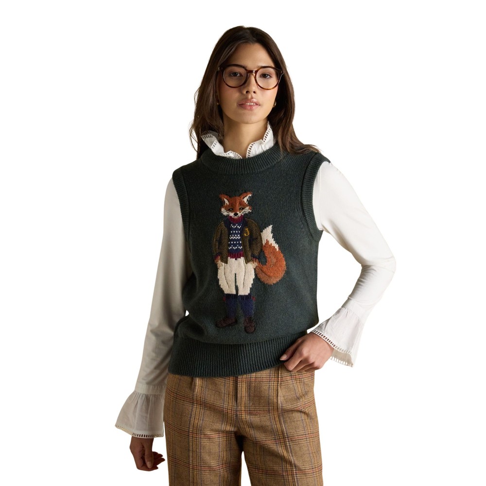 Joules Womens Jonty Fox Tank Tweed Vest Green