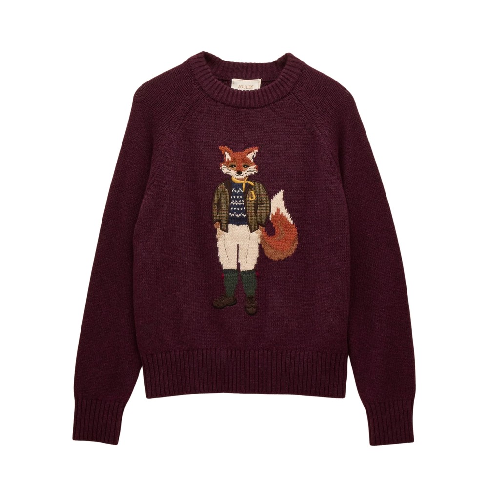 Joules Womens Jonty Fox Knitted Sweatshirt Wine
