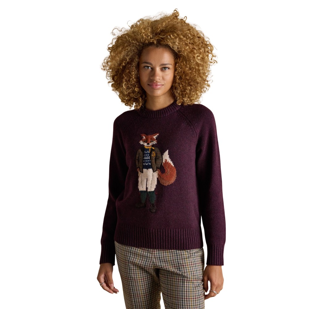 Joules Womens Jonty Fox Knitted Sweatshirt Wine
