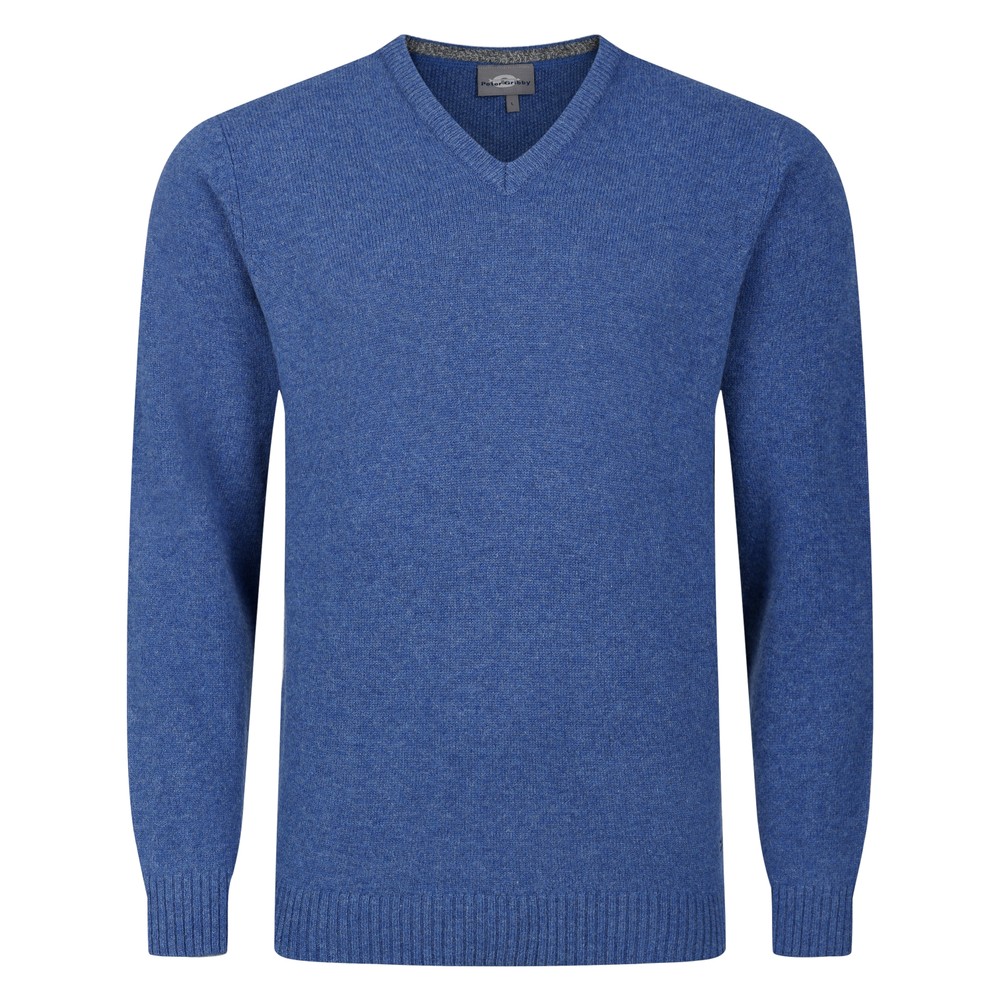 Peter Gribby V Neck Lambswool Sweater Blue
