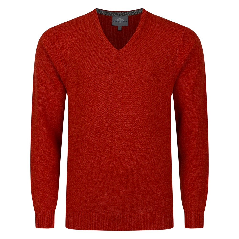 Peter Gribby V Neck Lambswool Sweater Copper
