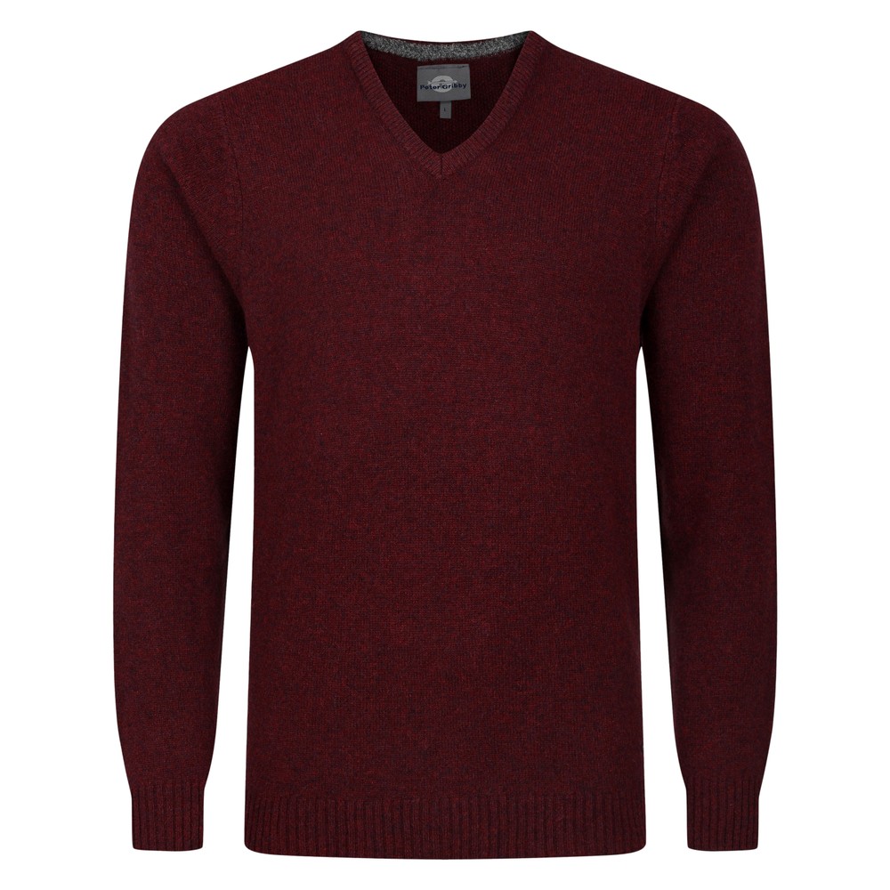 Peter Gribby V Neck Lambswool Sweater Wine
