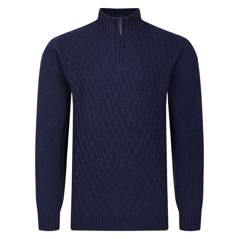 Peter Gribby Patterned ¼ Zip Jumper Navy