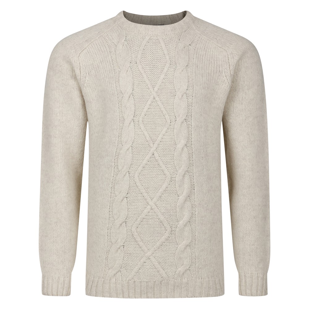 Peter Gribby Peter Gribby Cable Front Crew Neck Jumper in Ecru