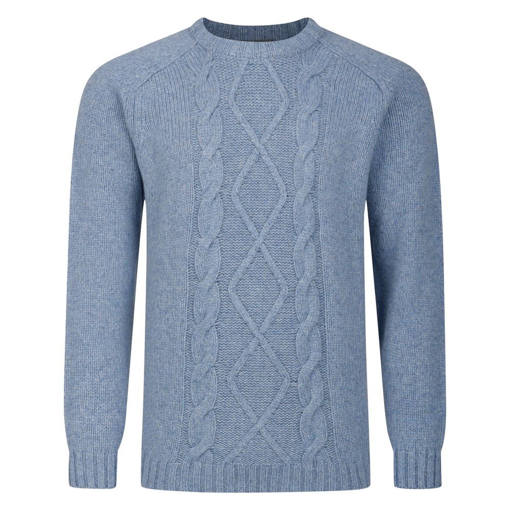 Peter Gribby Cable Front Crew Neck Jumper Sky
