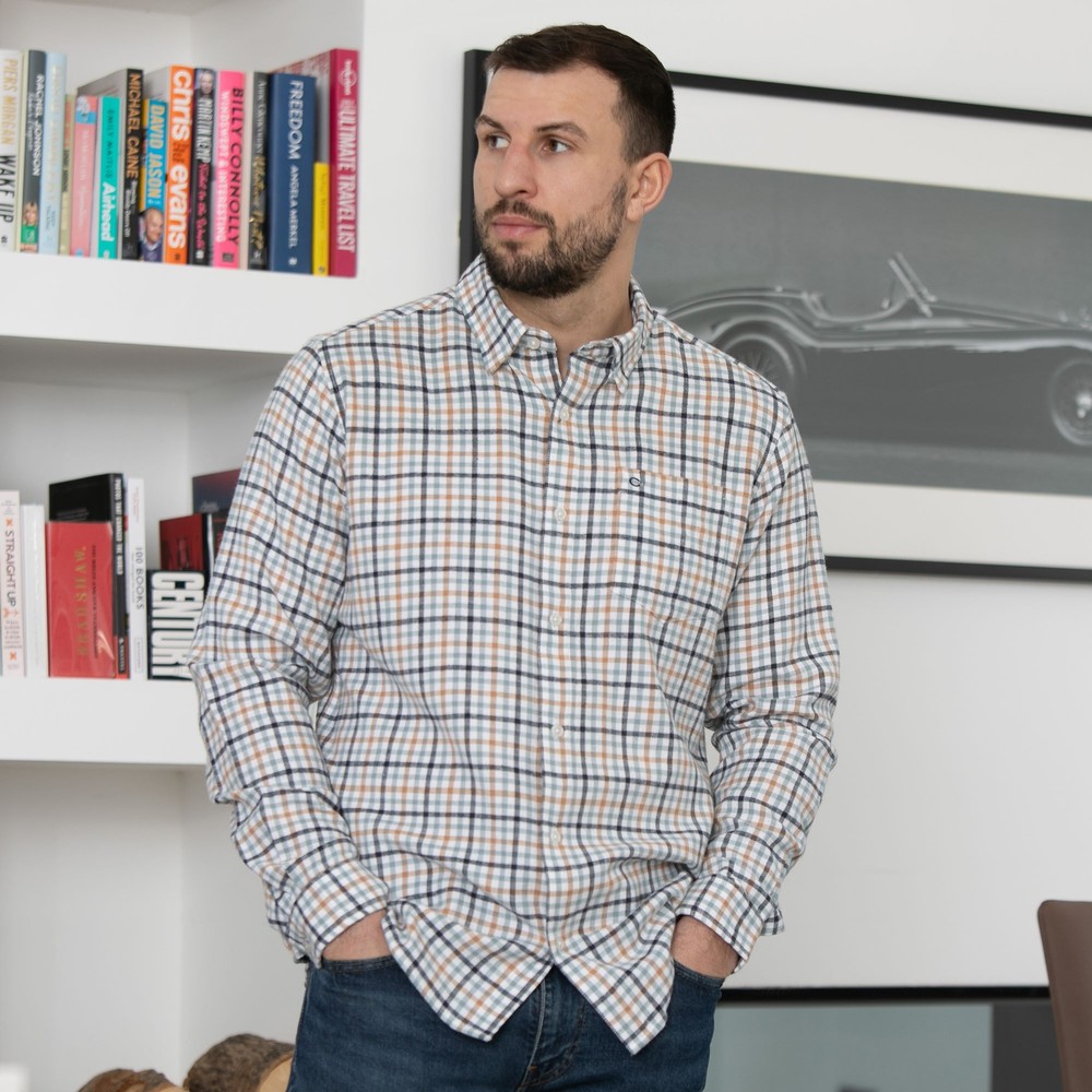 Peter Gribby Long Sleeve Check Shirt Cream