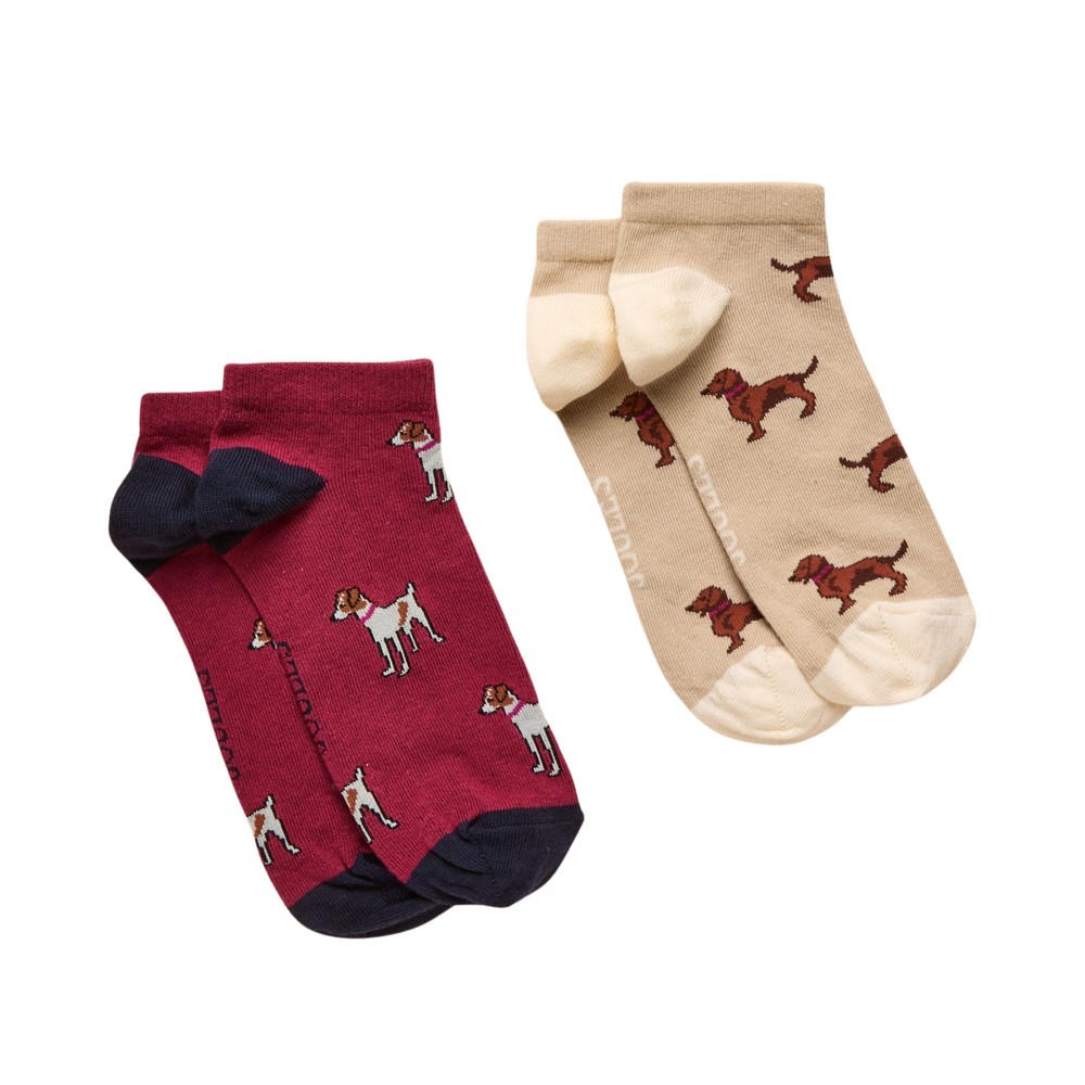 Joules Womens Rilla Socks 2 Pack Berry/Ecru