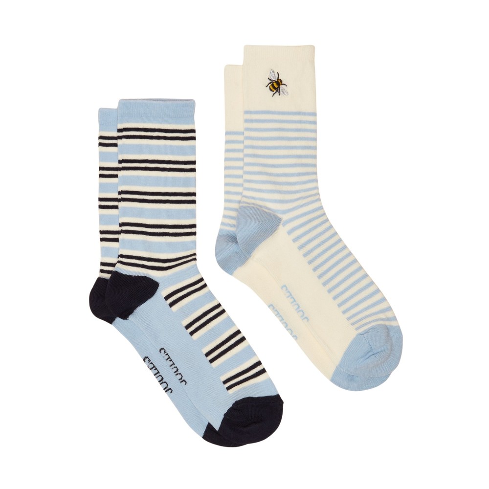 Joules Womens Everyday 2 Pack Socks Blue/Ecru
