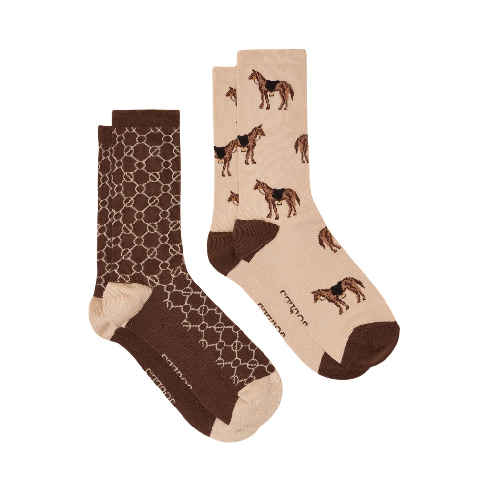 Joules Womens Everyday 2 Pack Socks Brown/Cream