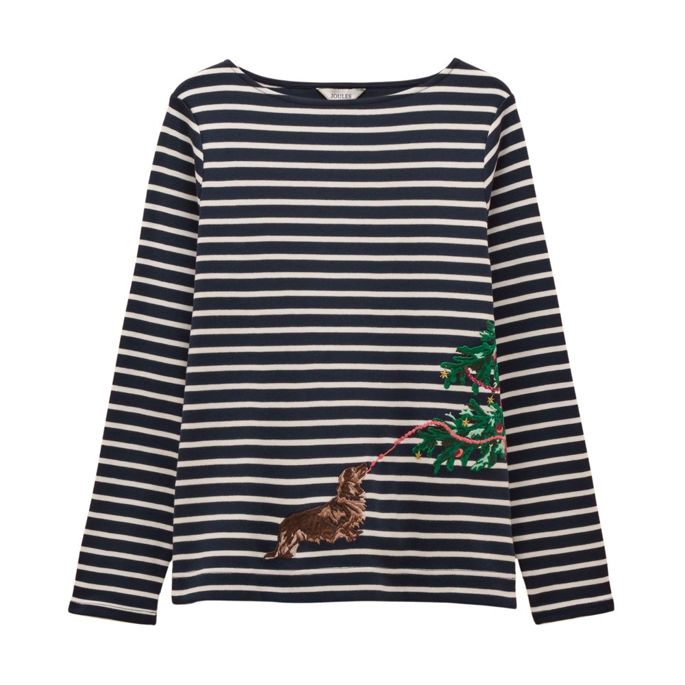 Joules Womens Festive Harbour Top Navy/White Dog