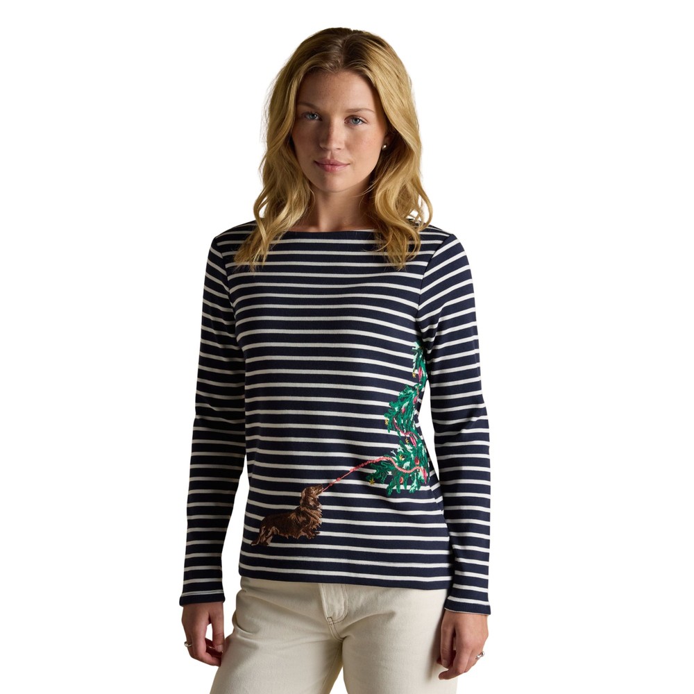 Joules Womens Festive Harbour Top Navy/White Dog