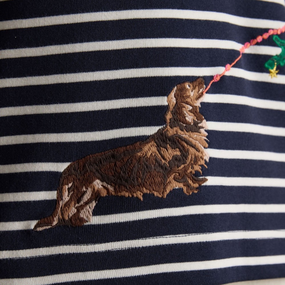 Womens Festive Harbour Top Navy/White Dog