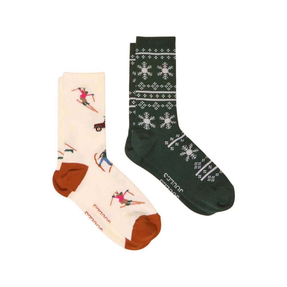 Joules Womens Everyday 2 Pack Socks Green/White