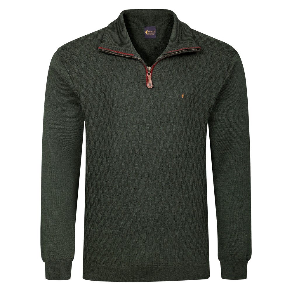 Gabicci Pattern Front Knit Quarter Zip Ivy