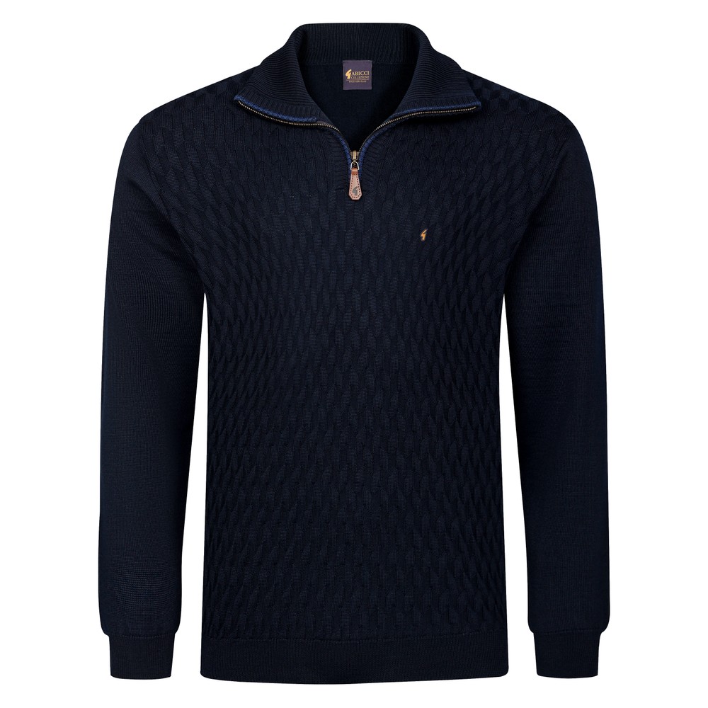 Gabicci Pattern Front Knit Quarter Zip Navy