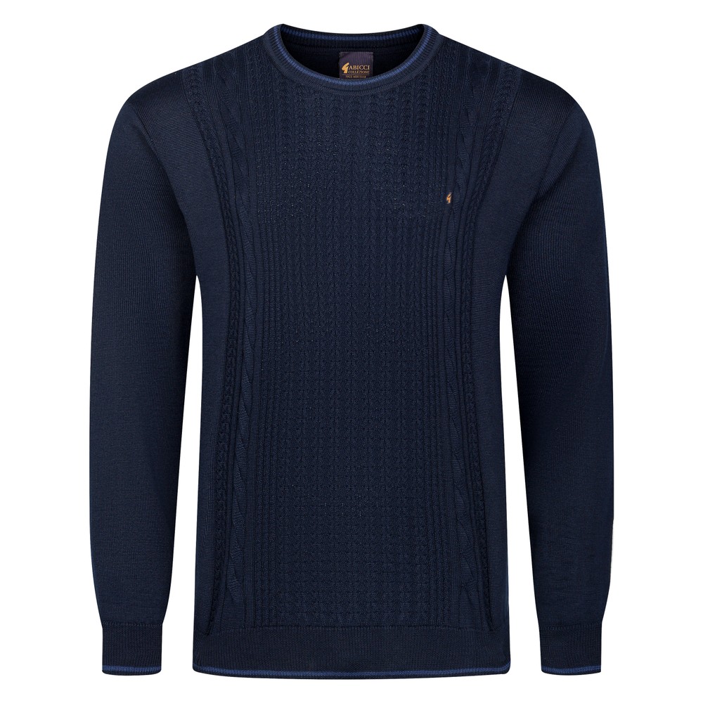 Gabicci Crew Neck Cable Panel Jumper Navy