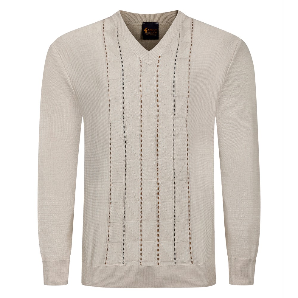 Gabicci Gabicci V-Neck Geometric Panel Jumper in Linen