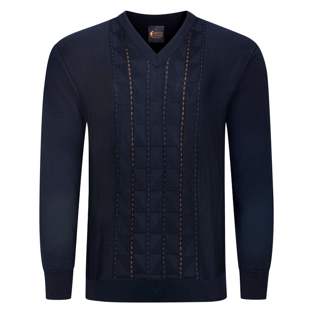 Gabicci V-Neck Geometric Panel Jumper Navy