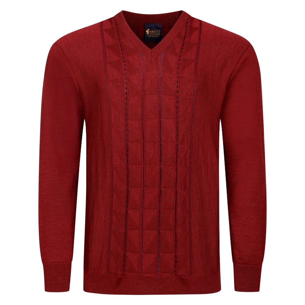 Gabicci Gabicci V-Neck Geometric Panel Jumper in Mulberry