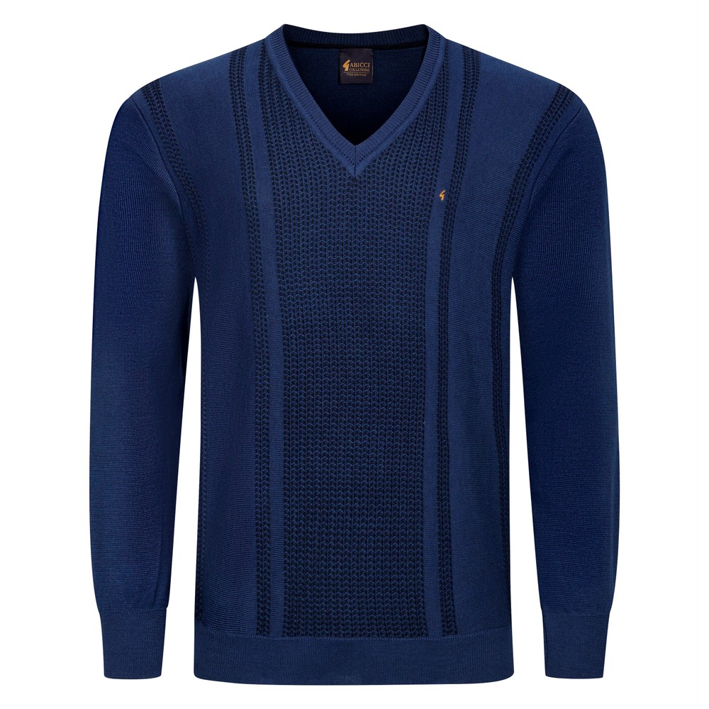 Gabicci V-Neck Textured Stripe Jumper Atlantic