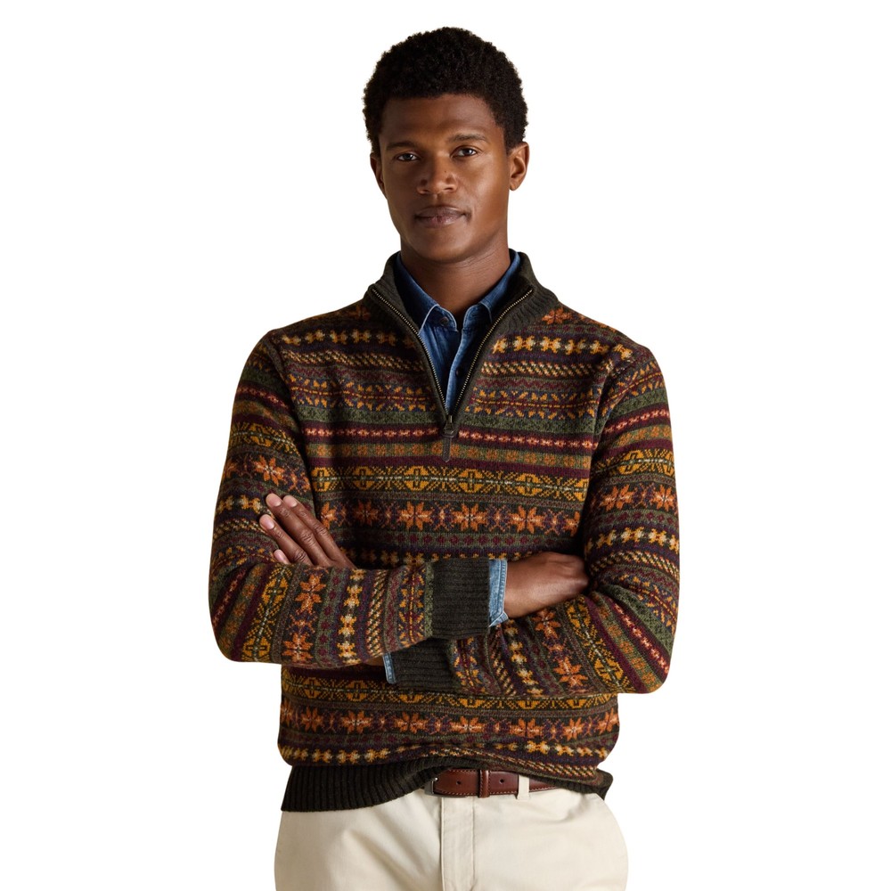 Joules Milligan Pattern Knitted Quarter Zip Green