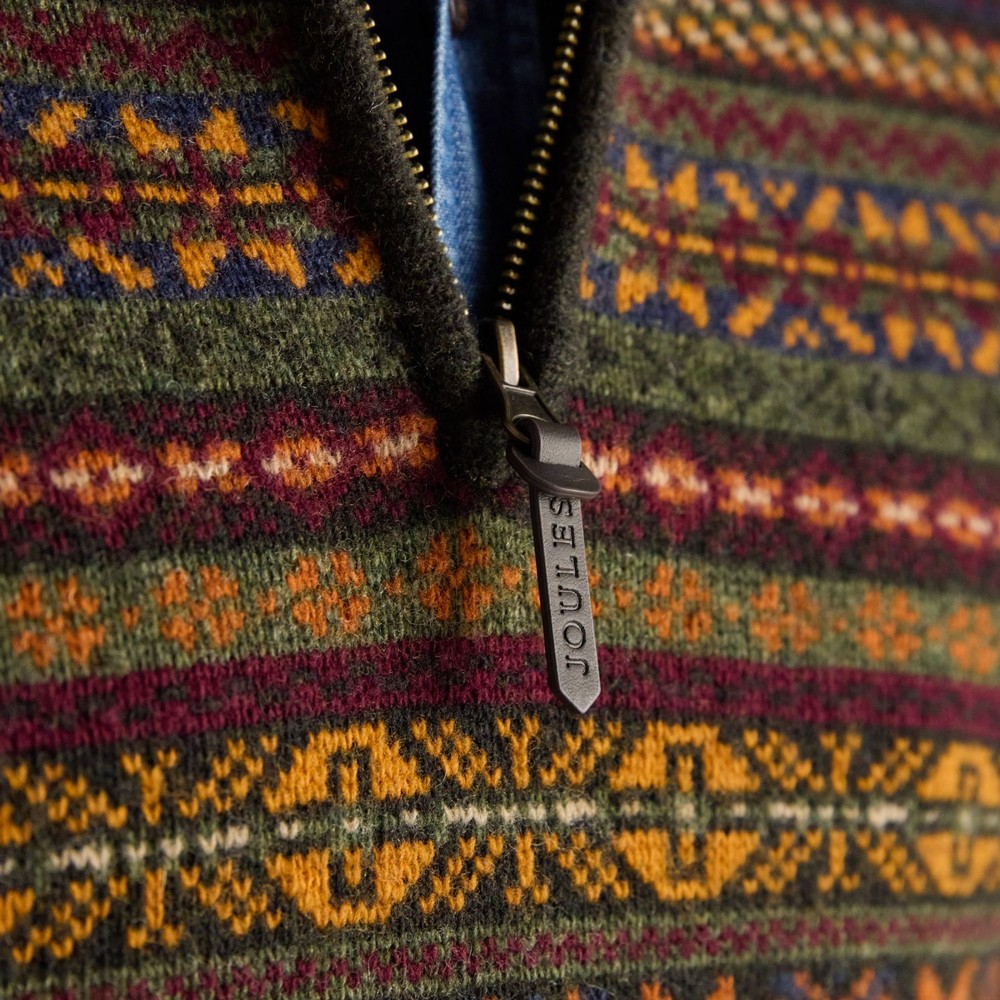 Milligan Pattern Knitted Quarter Zip Green