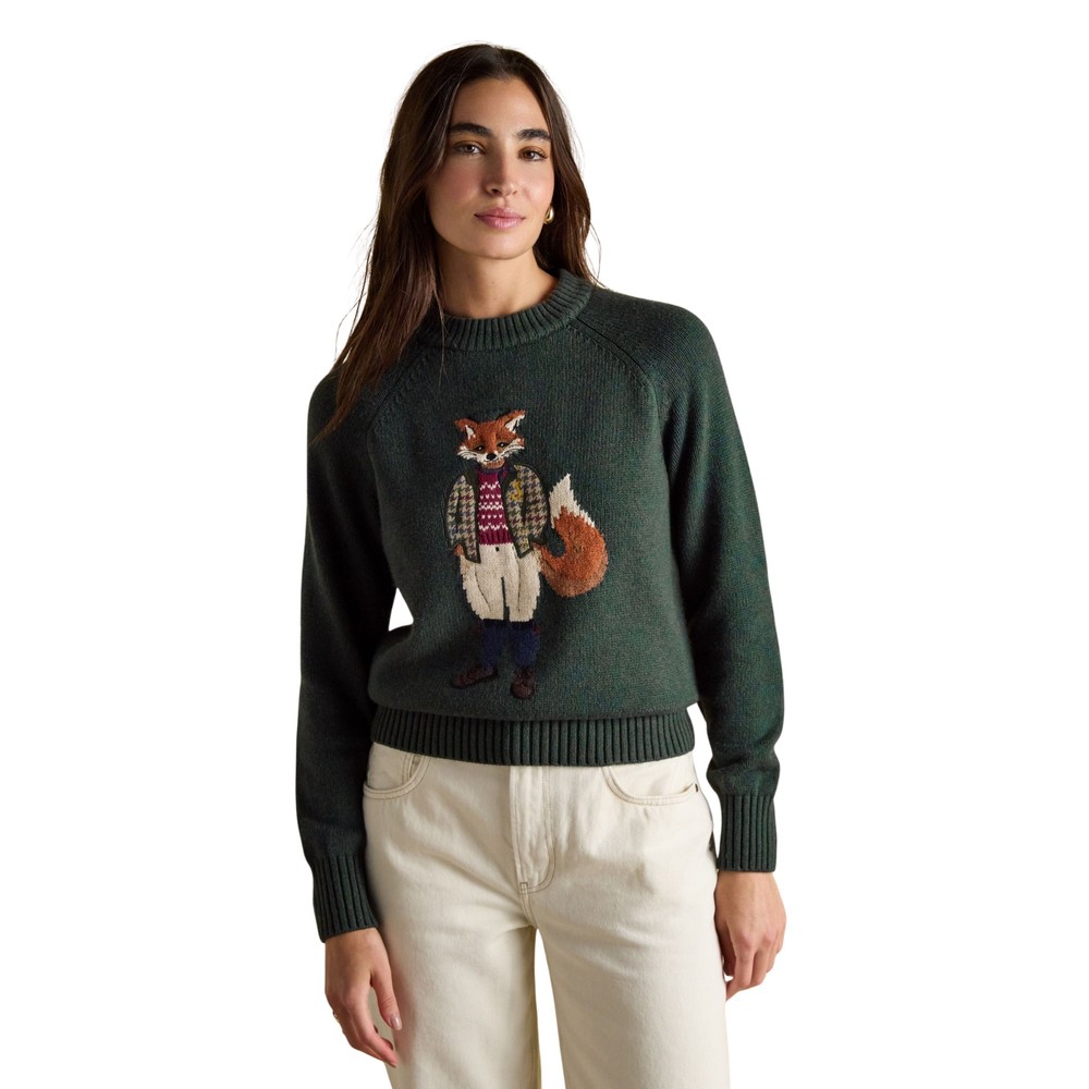 Joules Womens Jonty Fox Knitted Sweatshirt Green