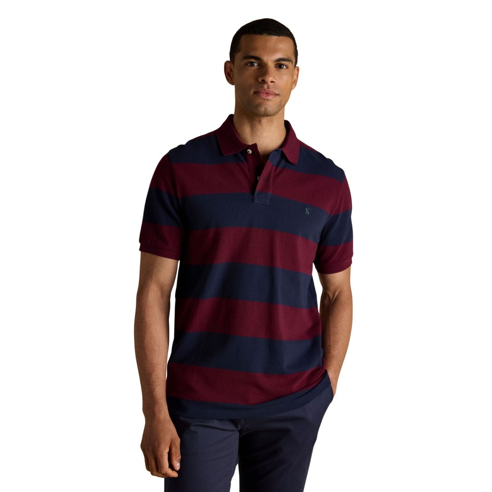 Joules Woody Striped Polo Shirt Navy/Burgundy
