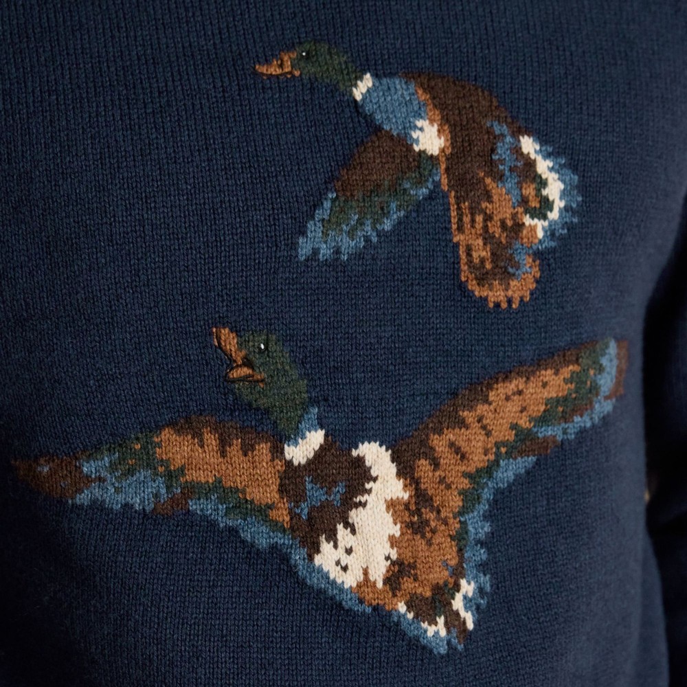Duck Intarsia Mens Knitted Sweatshirt Navy