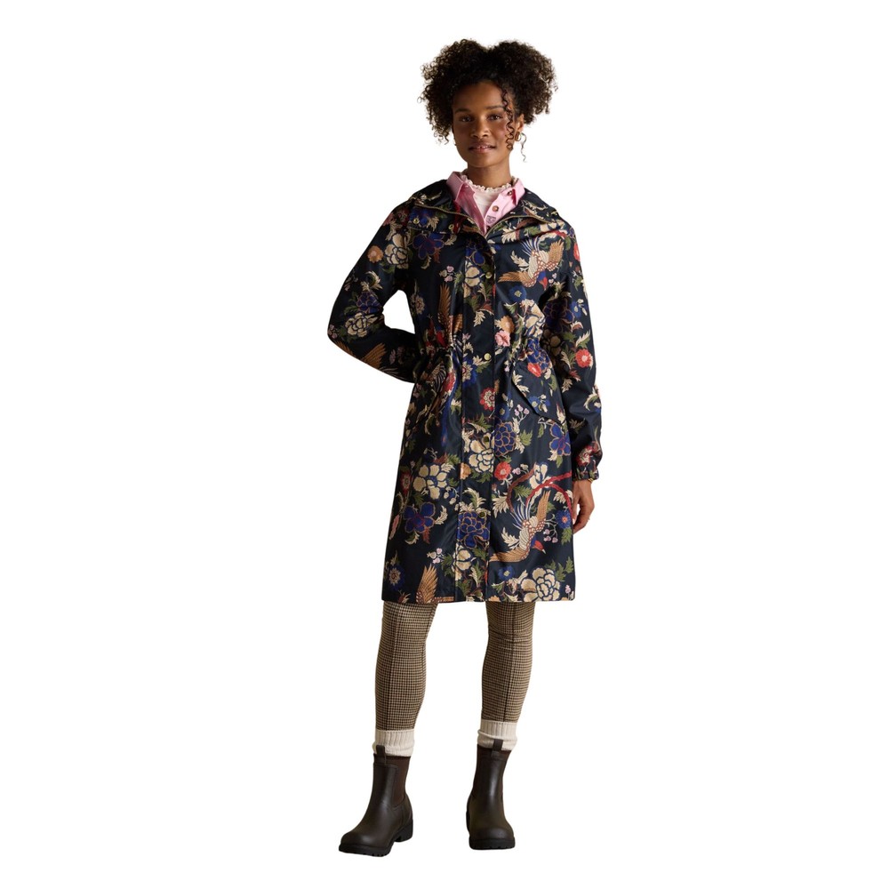 Joules Womens Holkham Raincoat Navy Bird Floral