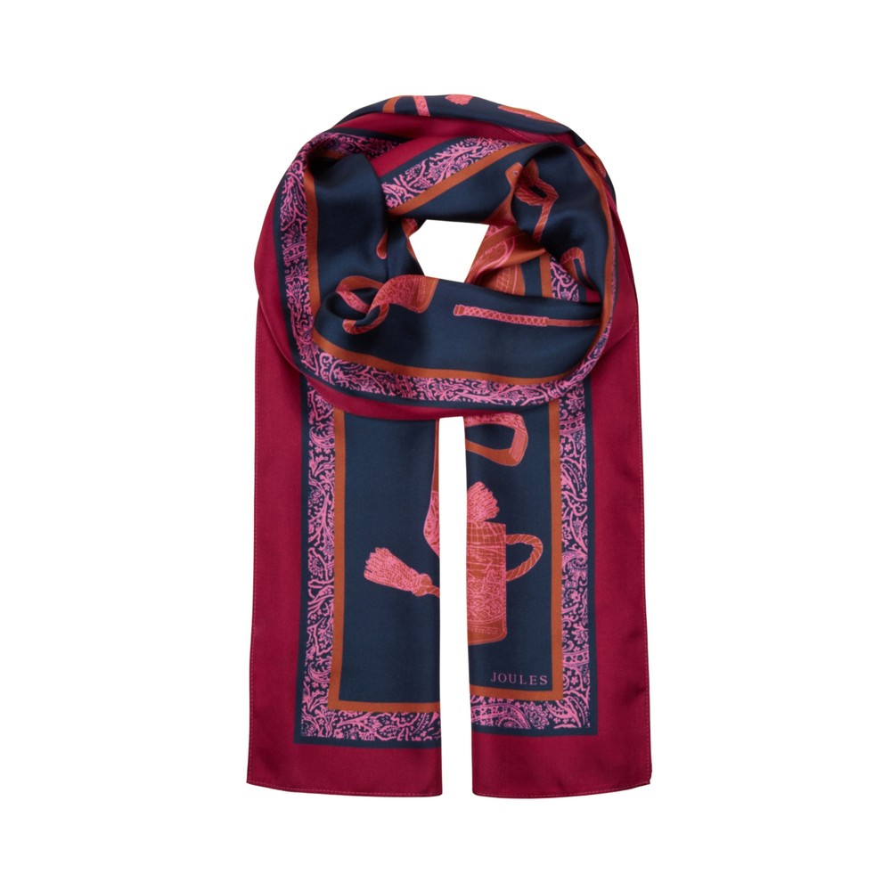 Joules Womens Windsor 100% Silk Scarf Navy