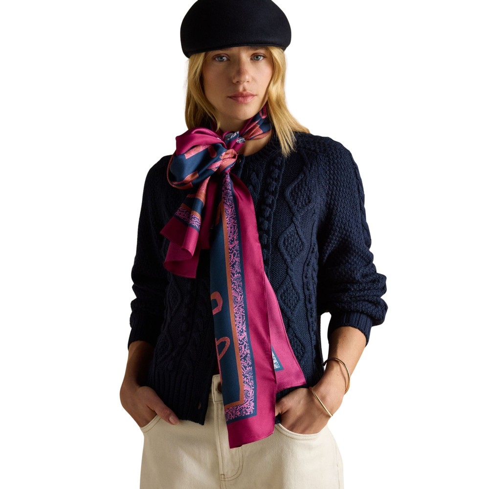 Joules Womens Windsor 100% Silk Scarf Navy