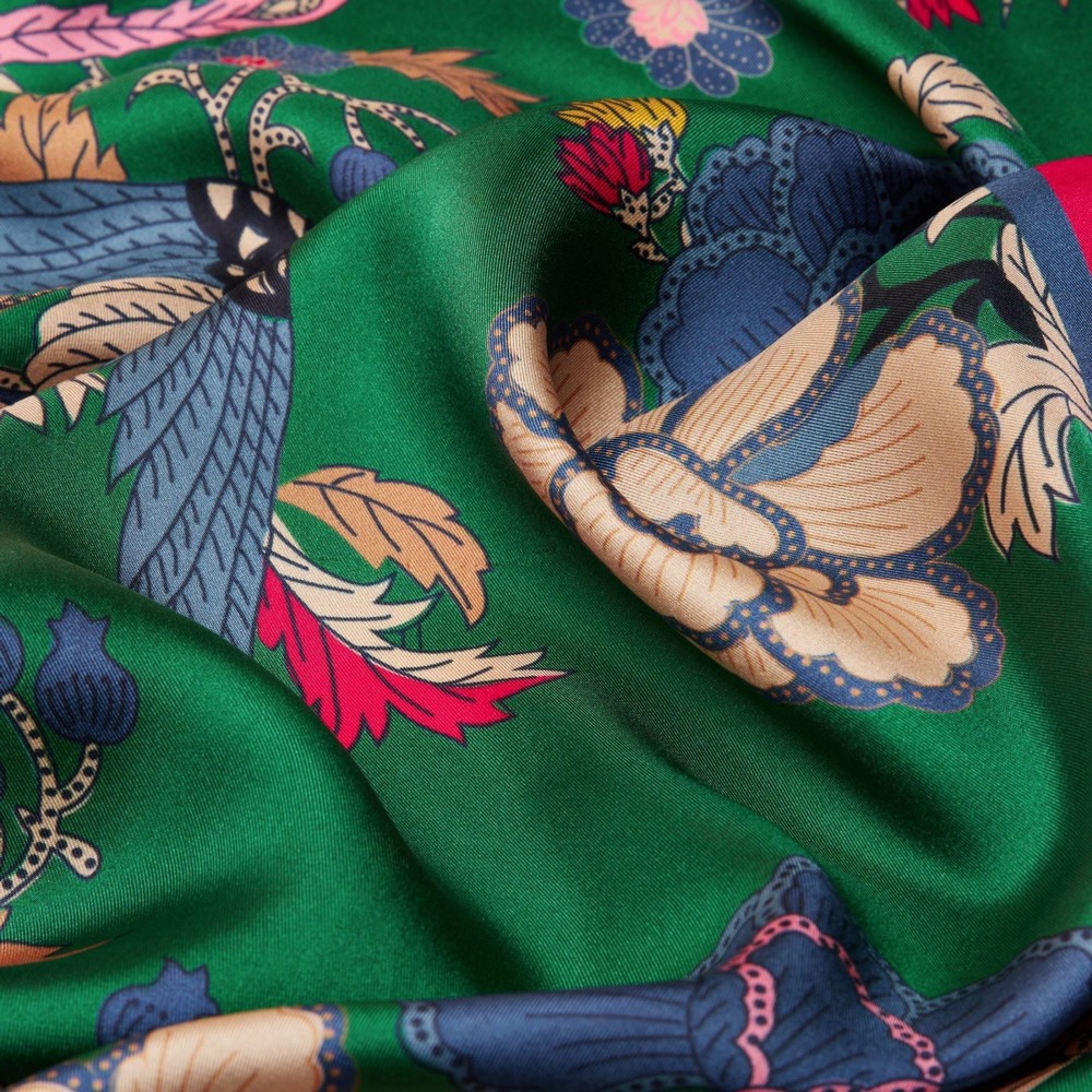 Womens Windsor 100% Silk Scarf Green Floral