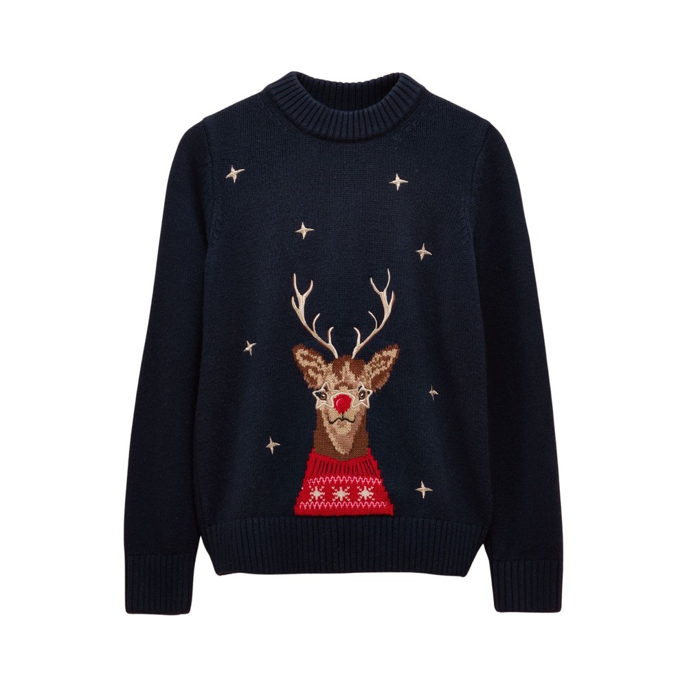 Joules Womens Cracking Reindeer Christmas Sweatshirt Navy