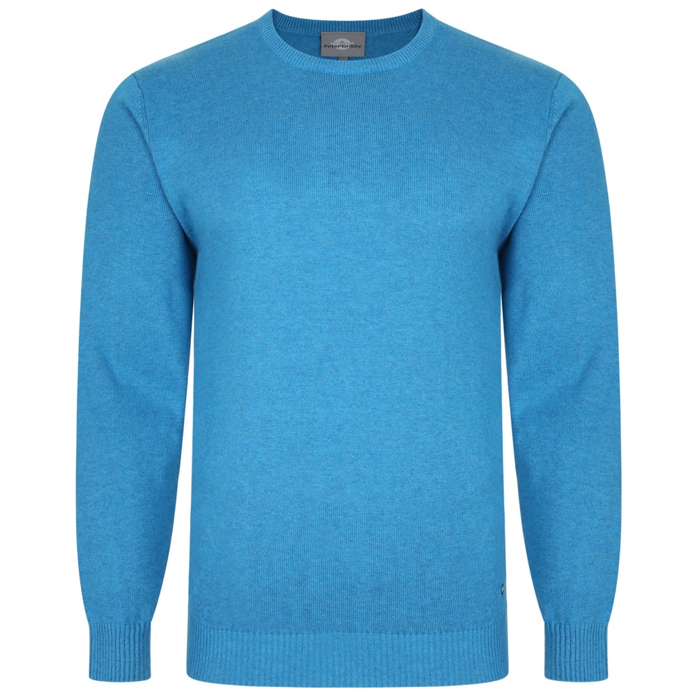 Mens Peter Gribby Premium Cotton Crew Neck Jumper in Blue