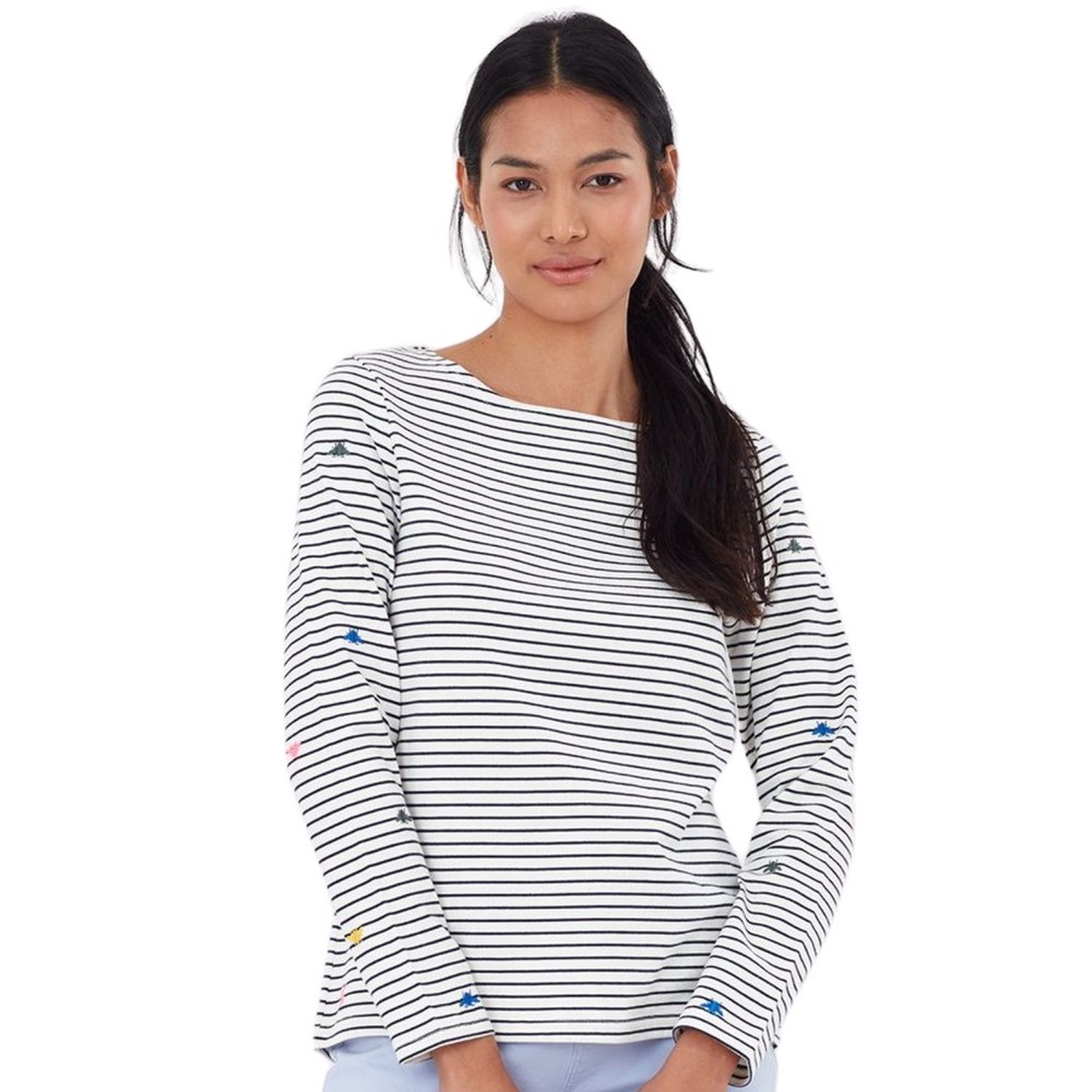 Womens Joules Womens Harbour Embroidered Jersey Top in Multi Bee Stripe