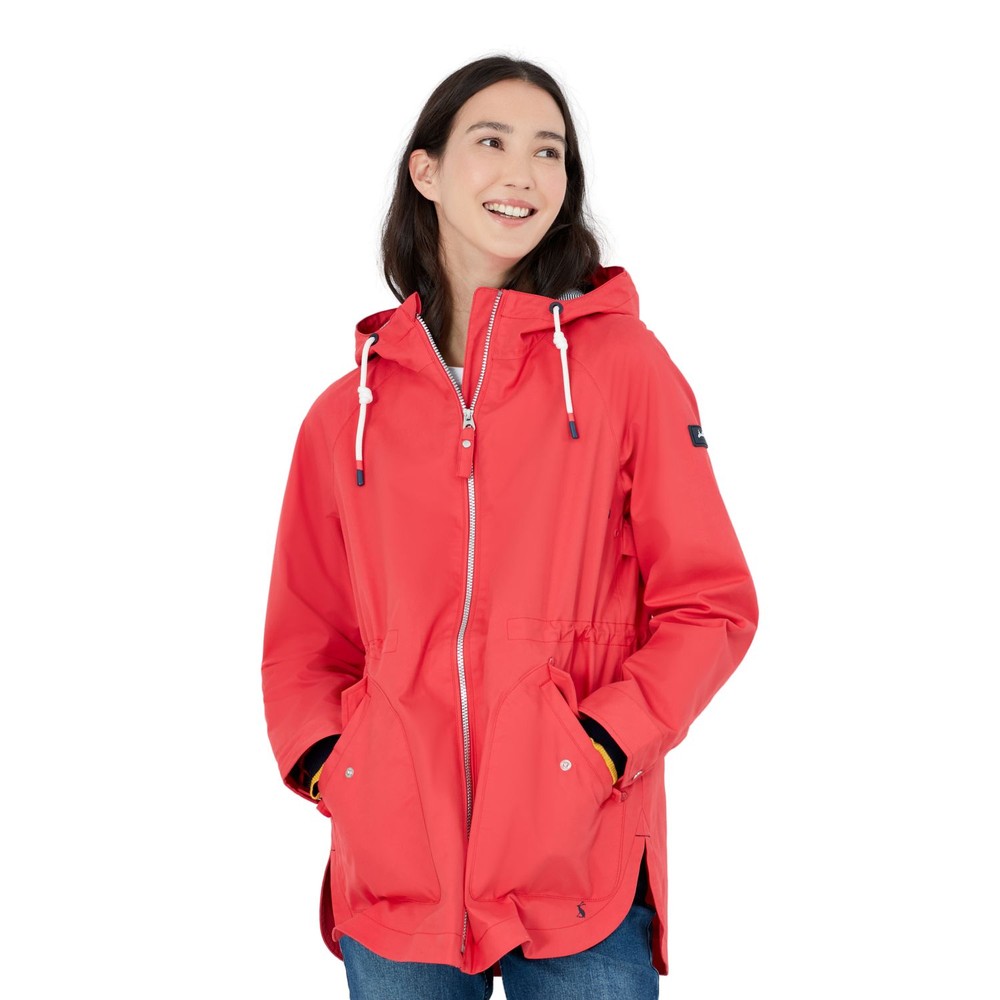Womens Joules Womens Shoreside Coastal Waterproof Coat in Red