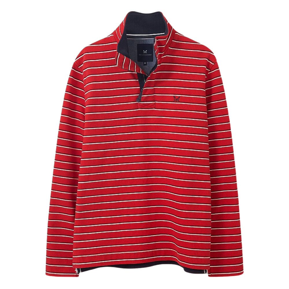 Mens Crew Clothing Padstow Pique Sweatshirt in Navy Red Stripe